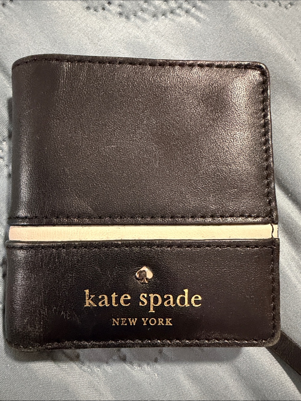 kate spade Black Leather Wallet Card Holder with Cream Accent